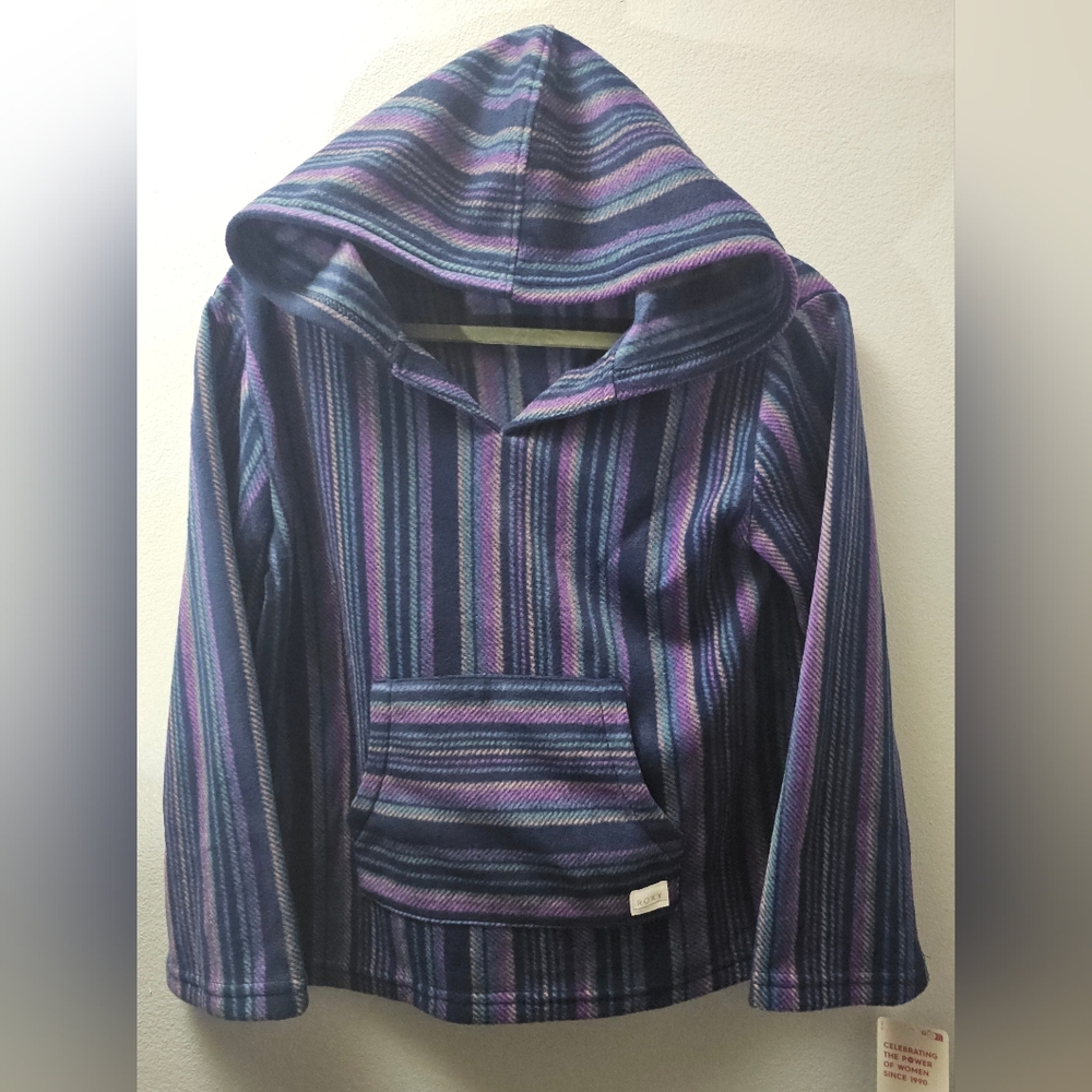 NWT Girls Roxy Fleece Striped Poncho Hoodie - Size L 12/14